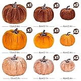 Whaline 12Pcs Fall Artificial Pumpkins 3 Sizes Fake Velvet Pumpkin Orange Brown Khaki Small Foam Pumpkin Autumn Table Centerpiece for Fall Harvest Thanksgiving Halloween Party Decoration