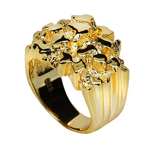 Solid 925 Sterling Silver Men's Silver Ring - Gold Nugget Ring - Pinky or Ring Finger - Sizes 6-13 (11)