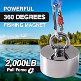 2000LB Powerful N52 Fishing Magnet – 360° Strong Neodymium Magnet for Magnet Fishing, Treasure Hunting & Salvage – Strong Fishing Magnets, Fish Magnet for Rivers, Lakes & Oceans