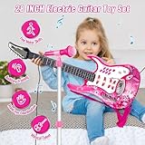 deAO Musical Guitar Play Set,Djustable Height Microphone,Amplifier Set with Stand,Music Light Karaoke Music Toys Birthday for Kids Boys Girls