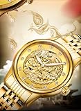 Carlien Special 3D Gold Dragon Phoenix Design Luxury Lover Couple Watches Luminous Automatic Watch for Her or His Set of 2 (Blue)