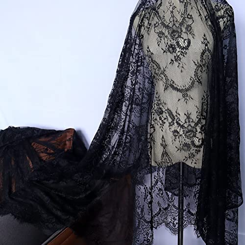 IDONGCAI Lace Fabric Soft Chantilly French Eyelash floral Lace Fabric by The yard for Home Decorations 60 X120 Inch Wedding Dress Lace Trim Black
