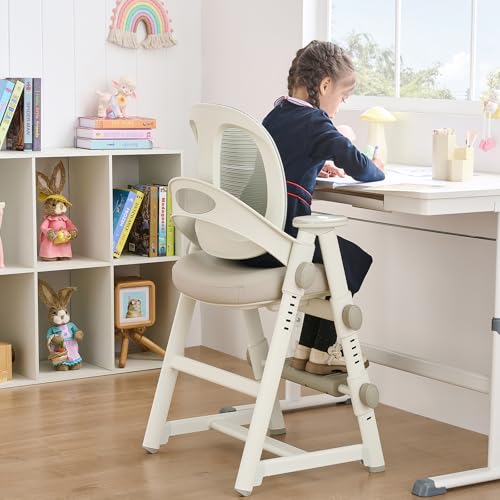 Ergonomic Kids' Study Chair, Height Adjustable Kids Desk Chair for Boys and Girls, Comfortable for Teenagers Playing, Drawing, Ideal Gift for Kids, Students (Grey)