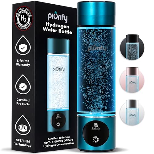 Hydrogen Water Bottle Generator - Up to 4100+ PPB Concentration - SPE/PEM Technology - Certified H2 Generator - Portable Athletic Performance & Hydration System - 6-Hour Hydrogen Retention