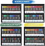 149Pcs Deluxe Artist Painting Set with Aluminum and Beech Wood Easel, 48 Colors Acrylic Paints, 24 Colors Oil Paints, 24 Colors Watercolor Paints,Art Paint Supplies for Artists, Beginner & Adults