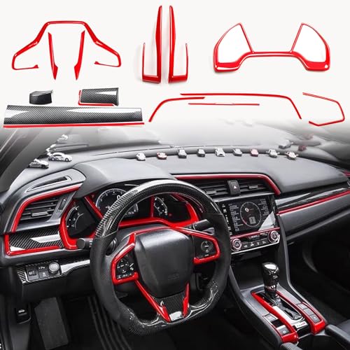 YJMOTOR for Honda 10th Gen Civic 2016 2017 2018 2019 2020 ABS Carbon Fiber Pattern Console Center Dashboard Cover and Gear Box and Steering Wheel Trims Accessories 15pcs(Set-B)