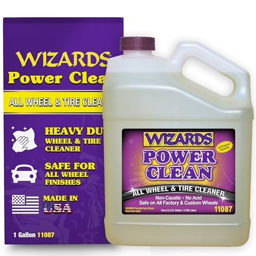 Wizards Power Clean Wheel and Tire Cleaner - Non Caustic and No Acid Biodegradable Interior Cleaning Supplies - Safe on All Kinds of Wheels - Dissolves Grease, Brake Dust and Road Grime - 1 Gallon