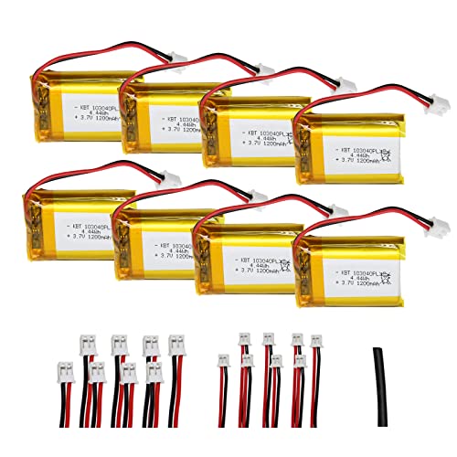 KBT 3.7V 1200mAh Li-Polymer Battery: 103040 Lipo Rechargeable Lithium-ion Replacement Batteries with PH 2.54 JST Connector, PH1.25/2.0 JST Connector for Replacement - 8Pack