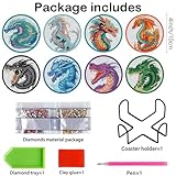 8 Pieces Dragon Diamond Coasters Kits with Holder DIY 3D Dragon Diamond Art Coaster Non Slip Coaster for Adults Diamond Kits Supplies for Christmas Gift