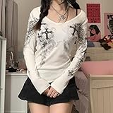 Grunge Clothes for Women Y2K Tops Long Sleeve Fairy Grunge Aesthetic Shirts Teen Girls Vintage Graphic Tees Fall (Aa- White, S)