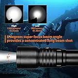 ORCATORCH D530 Scuba Dive Light, 1300 Lumens, 8 Degrees Narrow Beam Angle, Titanium Alloy Side Button Switch, 2 Lighting Modes, with Battery Indicator, for Underwater 150 Meters Diving