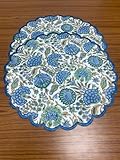 Ridhi Bo-ho Round Place Mat Easter Floral Cotton Washable Placemats 15" Round Embroidery Block Print Table Mat (Pack of 4-15 Inch Round, Asparagus Green)