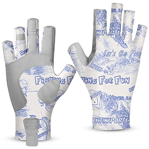 Riverruns UPF 50+ Fishing Gloves UV Protection Fingerless Sun Gloves Men Women for Outdoor, Kayaking, Rowing, Driving, Hunting(Graffiti, XL)
