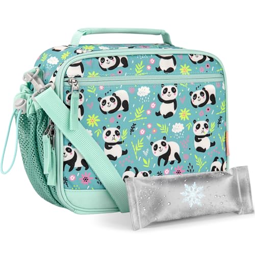 Choco Mocha Panda Lunch Box Kids Lunch Box for Girls Lunch Boxes for School Lunch Bag ice packs with Shoulder Strap for Toddler Preschool Kindergarten Teal