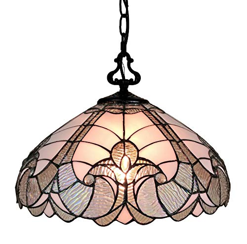 Tiffany Style Hanging Pendant Lamp 16" Wide Floral Stained Glass White Grey Mahogany Antique Vintage Light Decor Restaurant Game Living Dining Room Kitchen Gift AM297HL16B Amora Lighting