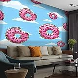 Wallpaper Canvas Print Donuts with pink glaze and colored sprinkles on blue sky Seamless Self Adhesive Peel & Stick Wallpaper Wall Mural Wall Decal Wall Sticker Poster Home Craft for Living Room