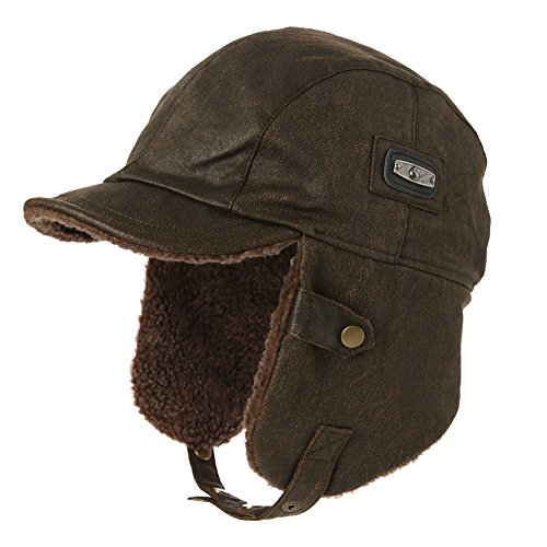 Comhats Unisex Pilot Earflap Hat Aviator Cap Faux Leather Adult Brown Women Winter Trapper Hunting