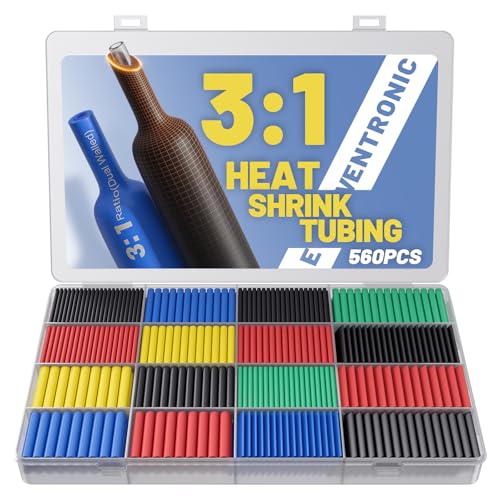 Eventronic 560 Pcs Heat Shrink Tubing Kit - 3:1 Ratio Adhesive Lined, Wire Shrink Wrap Tubing, Marine Grade Industrial Heat-Shrink Tubing, 7 Sizes 5 Colors