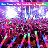 wellent 58 PCS LED Foam Glow Sticks Bulk, Glow in the Dark Party Supplies with 3 Modes Colorful Flashing, Neon Party Favors for Birthday, Wedding, Carnival, Concert, New Year