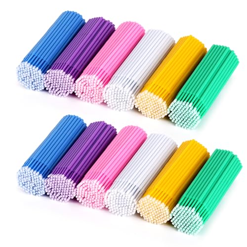 Tbestmax 1200 Pcs Micro Applicator Brush, Micro Swabs, Disposable Eye Lashes Mascara Wands for Eyelash Extension, 6 Colors