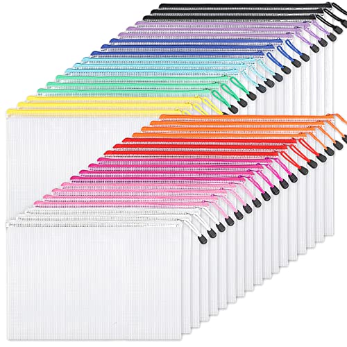 EOOUT 36pcs Mesh Zipper Pouch Bags A4 Size Board Game Storage Zipper Bags for Organizing, Plastic Zipper Pouch in 11 Colors Letter Size Puzzle Storage and Office Supplies