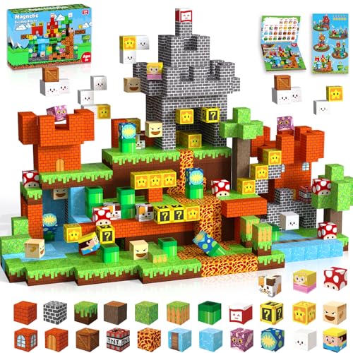 ToyUnited Magnetic Blocks-150 PCS Build Adventure Game Castle World Set - Magnetic Building Cubes Stacking, STEM Montessori Sensory Toys for Kids Boys Girls Ages 3 4 5 6 7 8 9 10 Eater Birthday Gifts