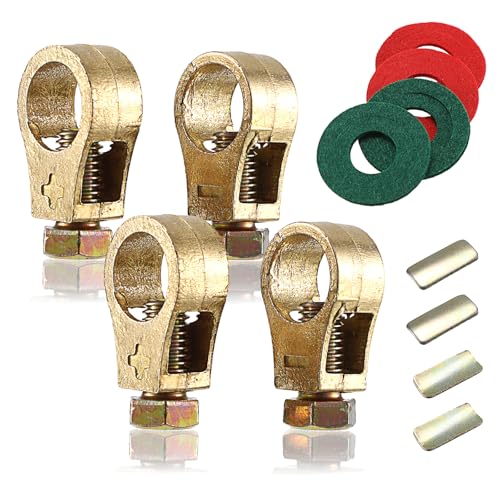 OwnMy 2 Pairs Pure Copper Battery Connection Clips Car Battery Terminal Connectors Clips with Washers, Positive and Negative Battery Cable Terminal Connector Top Post Battery Terminals Clamps for Cars