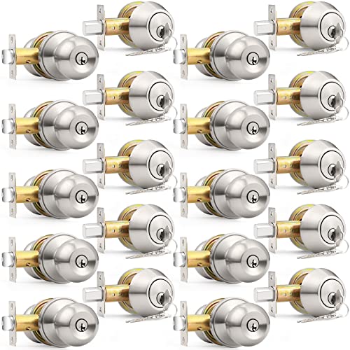 Probrico 10 Pack Entry Door Knob with Double Cylinder Deadbolts, Keyed Alike Front Door Knob and Deadbolt Lockset, Double Keyed Both Side Lock for Exterior and Interior Door