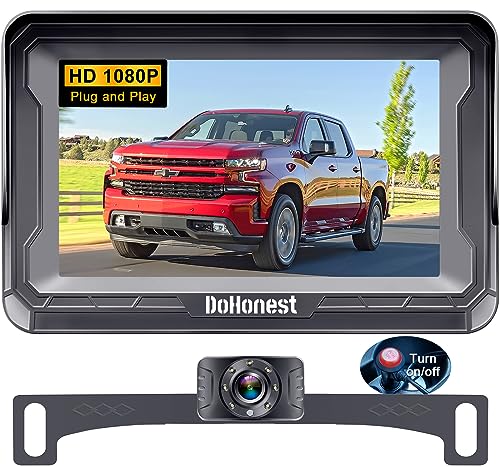 DoHonest Backup Camera and Monitor Kit HD 720P Easy Installation for Car/Suv/Pickup/Truck/Van/RV/Trailer Single Power Rear View System Driving/Reversing Use IP68 Waterproof Night Vision