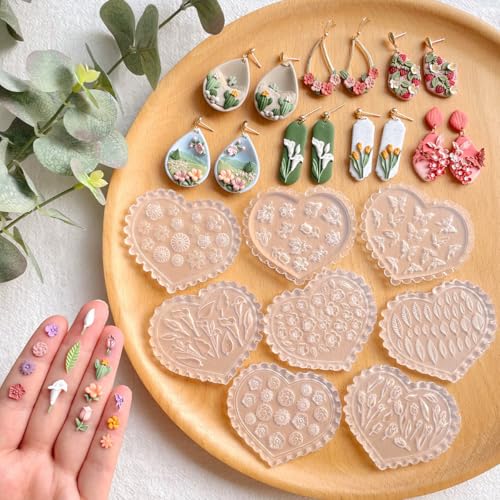 KEOKER Spring Polymer Clay Molds, Polymer Clay Silicone Molds, Butterfly Polymer Clay Mini Molds, 8pcs Earring Molds for Polymer Clay, Polymer Clay Molds for Jewelry(Substitute Micro Clay Cutters)