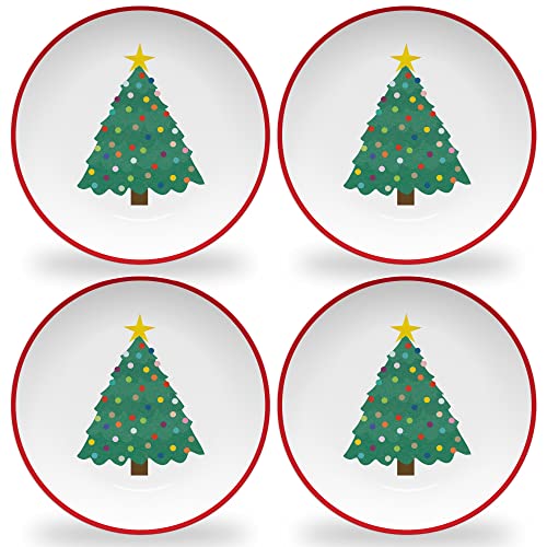 Tiny Expressions – Holiday Plates for Kids with Colorful Christmas Tree| Set of 4 Melamine Dishes for Children