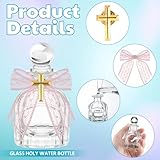 Newtay Holy Water Bottles Catholic Bulk Glass Baptism Favors for Guests Christian Water Container with Cross Organza Bags Bow for Holy Communion Gifts Church Wedding Baptism(Pink,24 Set)