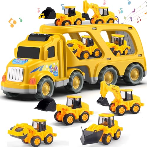 Veslier Construction Truck Toys for Boys Girls Age 1 2 3 4 5 6 Years Old，Carrier Transport Trucks for Kids 1-3 3-5 Year Old，Christmas Birthday Gift Toddler Toys.