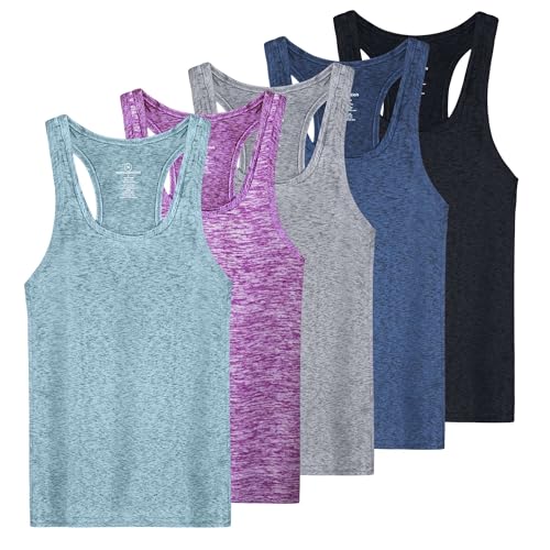 5 Pack: Womens Quick Dry Fit Ladies Tops Blouse Tee Athletic Yoga Workout Running Gym Active Tees Exercise Women Racerback Sleeveless Flowy Fitness Loose Fit Moisture Wicking Tank Top - Set 1,XL