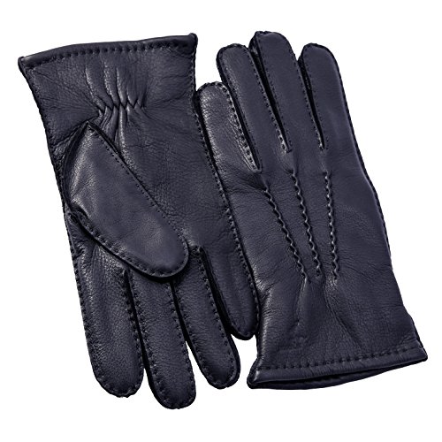 YISEVEN Men's Deerskin Leather Warm Cashmere Lined Dress Luxury Vintage Gloves Driving Three Point Handsewn Winter Cold Weather Heated Riding Work Genuine Buckskin New Year Gifts, Black 9.0"/Medium