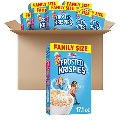Kellogg's Frosted Krispies Breakfast Cereal, Kids Snacks, Baking Marshmallow Treats, Family Size, Original (8 Boxes)