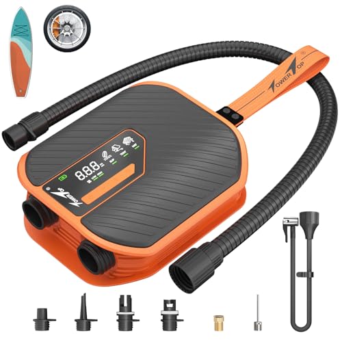 TowerTop 10500mAh Electric Paddle Board Pump-50PSI Rechargeable Sup/Car Pump Dual Stage (Inflation & Deflation) with Cooling Fan, 8 Nozzles, HD LCD Display - for Paddle Boards, Inflatables, Kayaks,Car