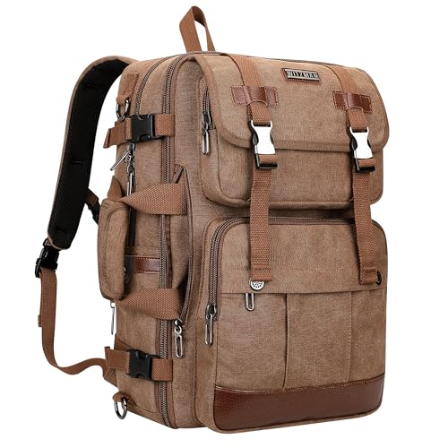 WITZMAN Canvas Travel Backpack for Men Large Laptop Backpack Fit 17 inch Carry-on Airline Approved Convertible Shoulder Rucksack(A6617-3 Brown)