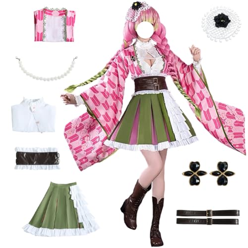 AutFie Kanroji Mitsuri Costume with Wig Adult Cosplay Dress Full Set for Animation Exhibition Party Halloween(Costume-Notzhou,XXL)