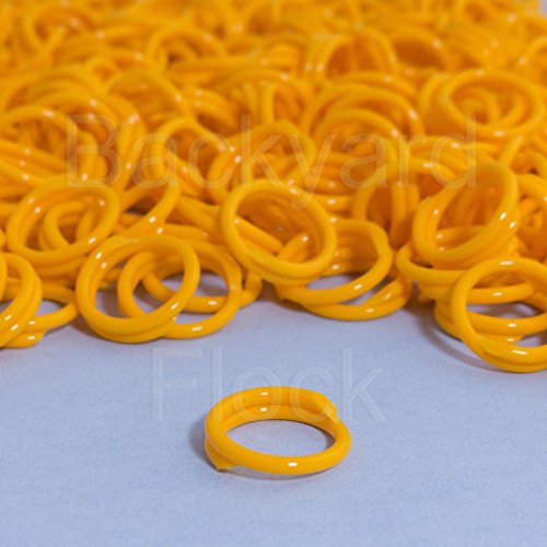 100 Pack Spiral Chicken Poultry Leg Bands Rings - #11 11/16" size - Yellow Color