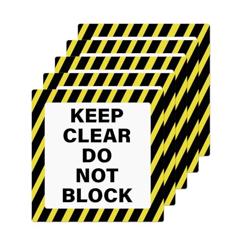 YIKIADA 5 Pack Keep Clear Do Not Block Sign 17 × 17 Inches Caution Warning Safety Sticker Self Adhesive Vinyl Waterproof Signage for Factory Warehouse Workplace