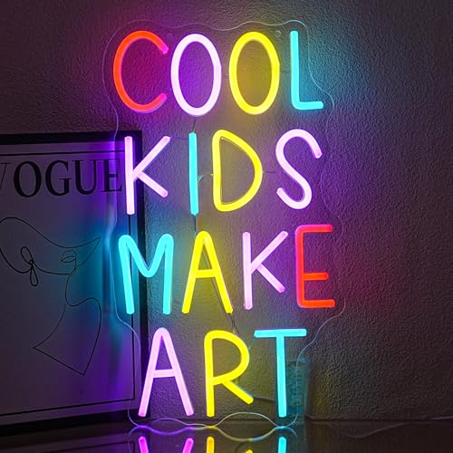Xixkilly Cool Kids Make Art Neon Sign for Classroom Colorful Neon Light Letter Led Neon Sign Cool Kids Led Neon Lights for Bedroom Library Nursery School Decoration
