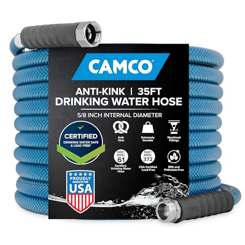 Camco TastePURE 35-Foot Premium Camper/RV Drinking Water Hose - Features a Heavy-Duty No-Kink Design with Strain Relief Ends & 5/8-Inch Inside Diameter - NSF Drinking Water Safe Certified (22843)