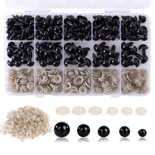 Vanblue Safety Eyes 150Pcs 6-12 mm Plastic Safety Eyes with Washers Craft Eyes for Amigurumi Stuffed Animal Crochet Projects Teddy Bear Puppet Toys DIY Crafts Making Halloween Decorations