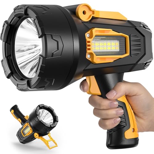 LBE Rechargeable Spotlight, Super Bright 9000 Lumens Led Flashlight Handheld Spot Lights Outdoor with Cob Light, 10000ɱAh Long Lasting Large Spotlight for Hunting Boating Camping