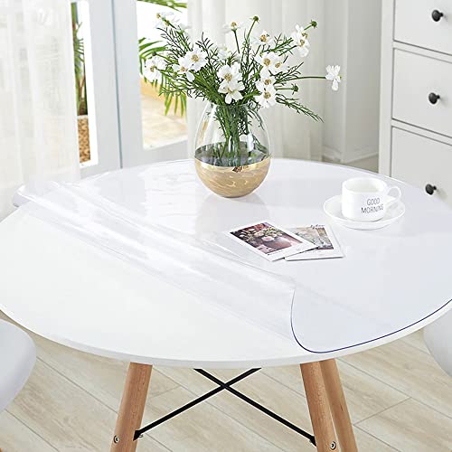 VeeCano 60 Inch Round Clear Plastic Table Protector Cover PVC Vinyl Desk Pad Mat Waterproof Non-Slip Easy Clean Tablecloth for Gaming Dining Room Table Coffee End Table Office Writing Desk