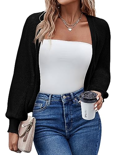 HOTOUCH Womens Open Neck Sweater Long Sleeve Soft Knit Outwear Cropped Bolero Dressy Shrug Black