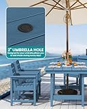 SERWALL 7-Piece Patio Dining Table Sets, Outdoor HDPE Dining Furniture Set with Umbrella Hole Cut-Out Table and 6 Chairs, Blue