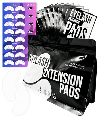 100 Pairs Set Premium Under Eye Gel Pads for Eyelash Extension - Lint Free Patches with Vitamin C and Aloe Vera by Stacy Lash supplies and Beauty tools - Hydrogel Eye Pads - Skin Moisturizes