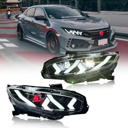 T T-ABC New Lambo Style Headlamp Compatible with Honda Civic Headlight 2016-2021 Sedan Hatchback Si Type R Touring Sport EX EX-L LX FK7 FK8 10th Gen Accessories Sequential Custom Replacement (HH)